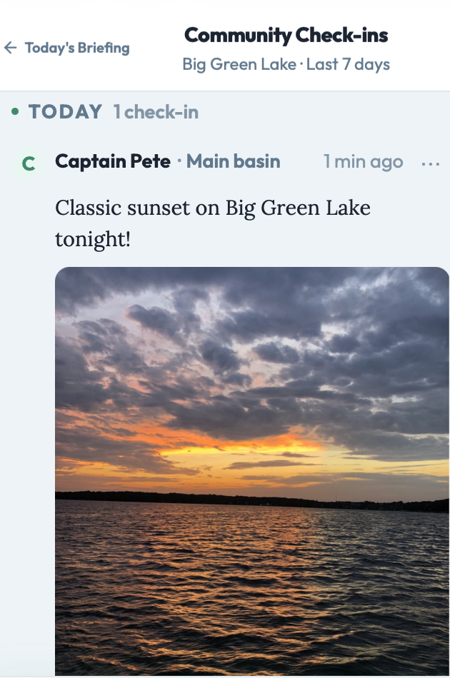 Community check-ins feed on a Wisconsin lake.